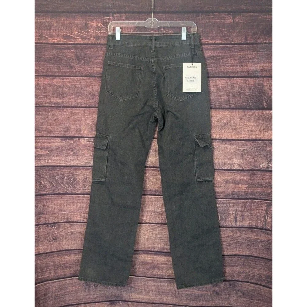 Women Retro Star Print  Jeans Wide‎ Leg Straight Demin Cargo Pants Casual
